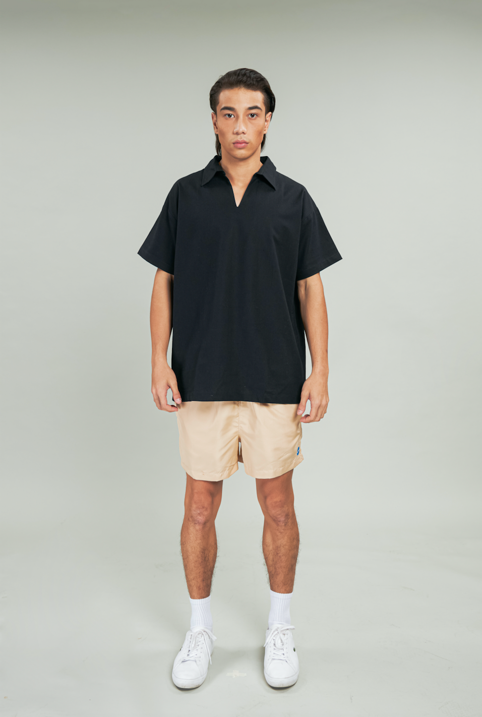 Black V-Neck Linen Top