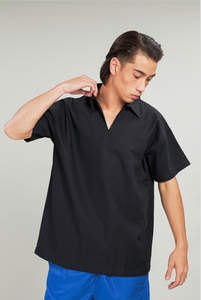 Black V-Neck Linen Top