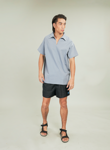 Gray V-Neck Linen Polo