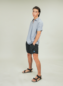 Gray V-Neck Linen Polo